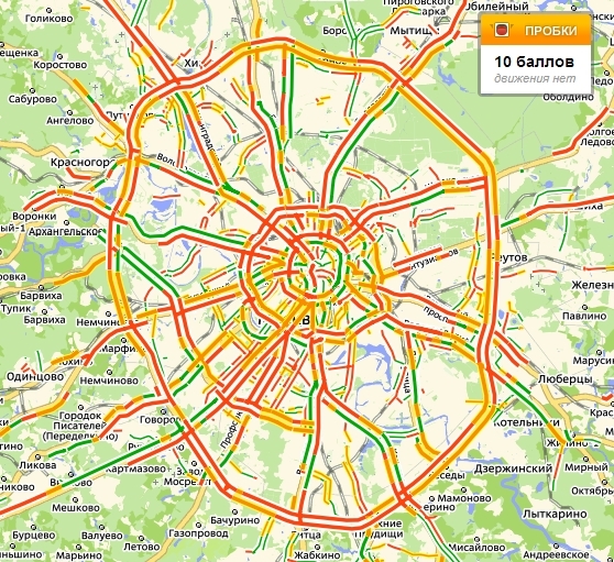 Карта загруженности дорог москвы